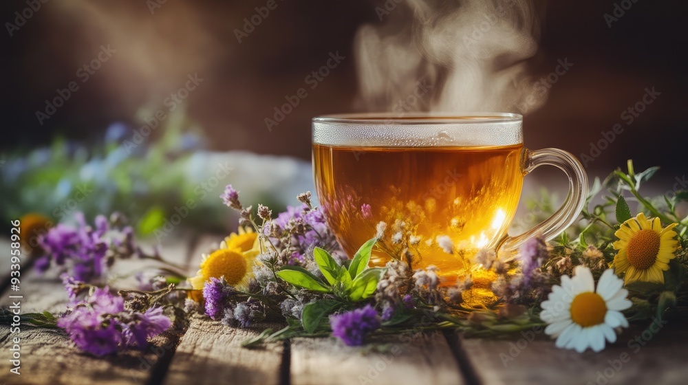Close-Up of Tea with Herbs and Flowers Close-Up of Tea with Herbs and Flowers