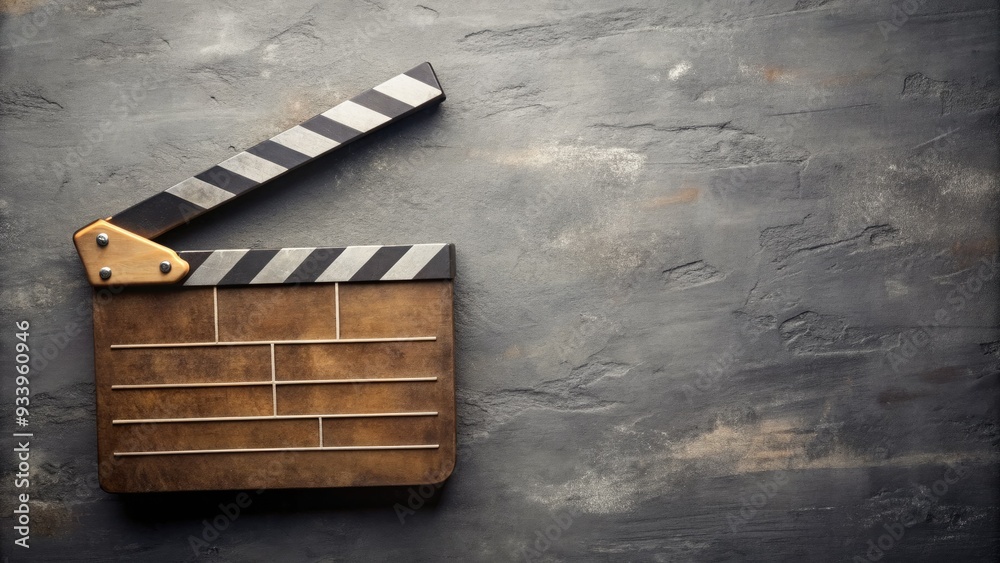 Φωτογραφία Vintage-style film clapper board with wooden handle and slate grey surface, waiting to capture the perfect movie take on a nostalgic film set