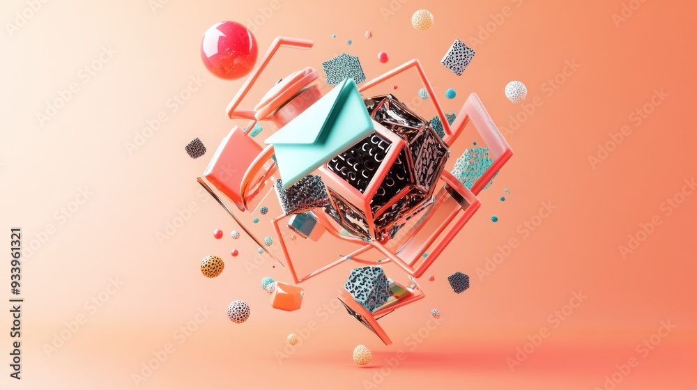 Obraz premium Abstract 3D Composition with Geometric Shapes and Spheres