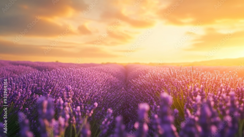 Fototapeta premium Vibrant Purple Lavender Fields at Dusk