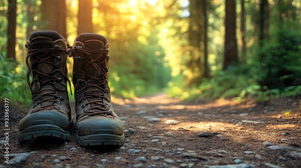 Sunlit Hiking Trail with Forest Background Sunlit Hiking Trail with Forest Background