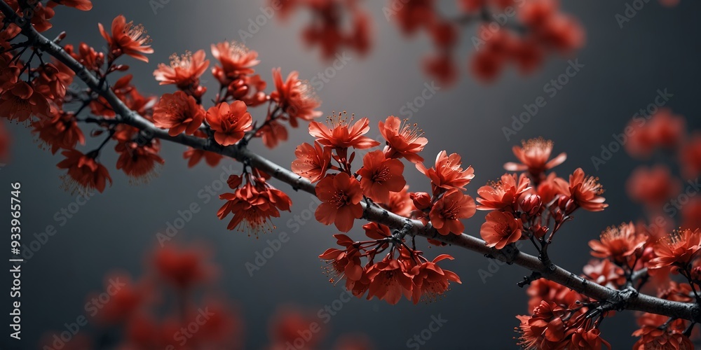 Red Blossoming Branches on Gradient Background. Red Blossoming Branches on Gradient Background.