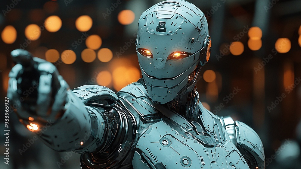 A human in a futuristic arena, their robotic arm glowing with anticipation for the upcoming battle. A human in a futuristic arena, their robotic arm glowing with anticipation for the upcoming battle.