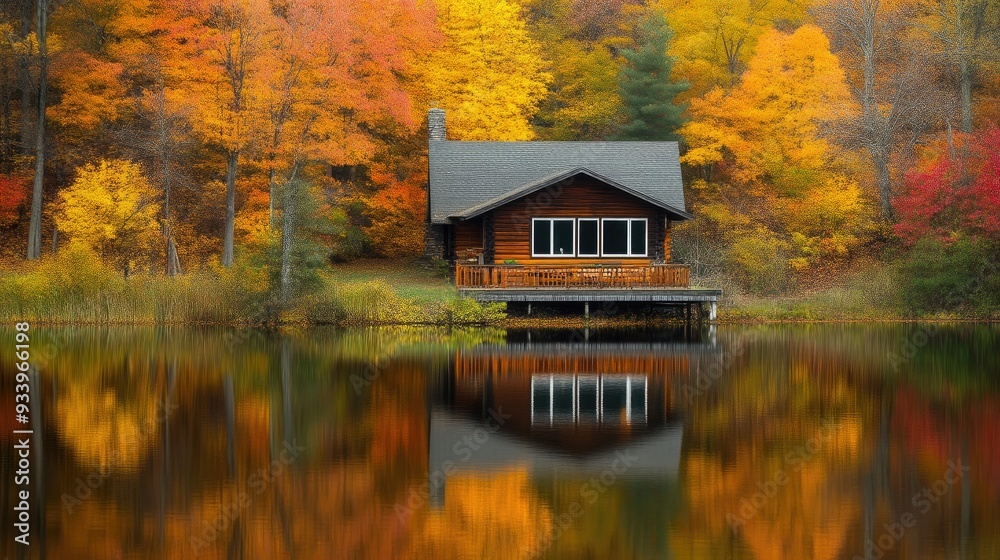 Charming Cabin Framed by Brilliant Fall Colors Charming Cabin Framed by Brilliant Fall Colors
