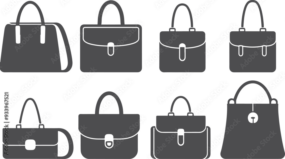 Set of bag silhouette isolated on white background Set of bag silhouette isolated on white background