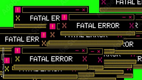 Computer window tabs transitions PACK. Collection of warning, system error, fatal error, system overload, deleting files and updating pop up windows transitions on green chroma key background.