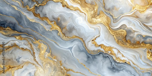 Ethereal abstract background featuring a blend of nacre, gold, and silver hues on wet watercolor paper, resembling marble, with ample copy space available.