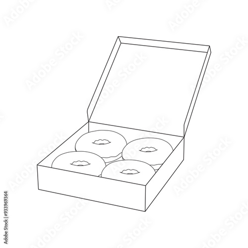 Hand drawn cartoon a box of donuts Isolated on White