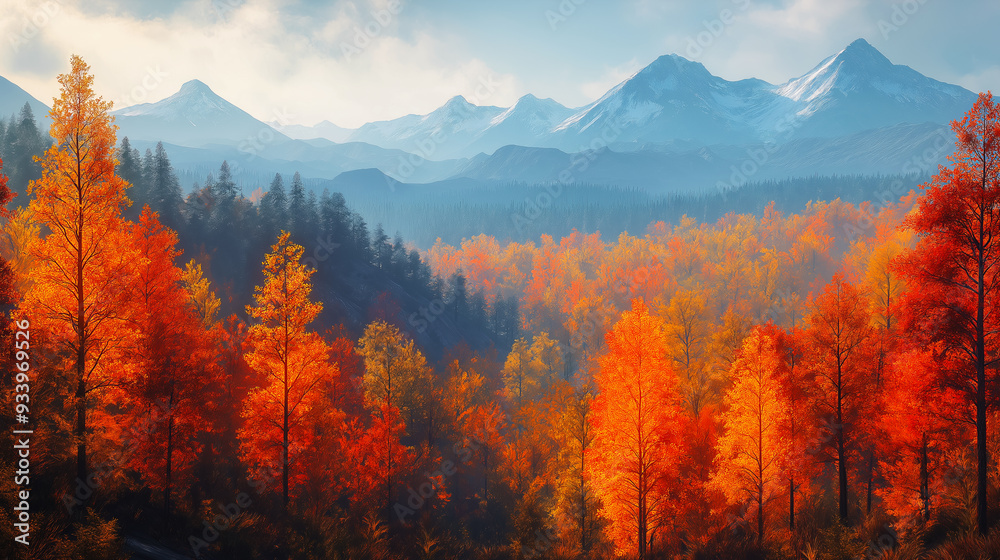 Fototapeta premium Autumn landscape with colorful trees