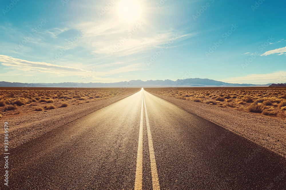 Naklejka premium Empty Highway Road to Horizon in Desert Landscape