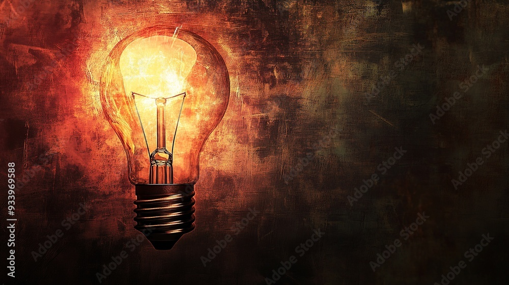 A glowing light bulb illuminates a textured background, creating a warm ambiance during the evening hours, showcasing the beauty of artificial light A glowing light bulb illuminates a textured background, creating a warm ambiance during the evening hours, showcasing the beauty of artificial light