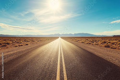 Empty Highway Road to Horizon in Desert Landscape