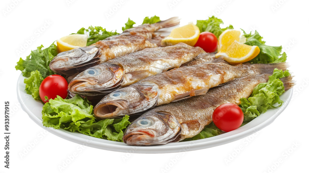A plate of Faux Fish isolated on a transparent background A plate of Faux Fish isolated on a transparent background