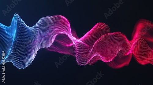 Colorful wave patterns in blue and pink create a mesmerizing visual effect against a dark background, showcasing dynamic movement and digital artistry