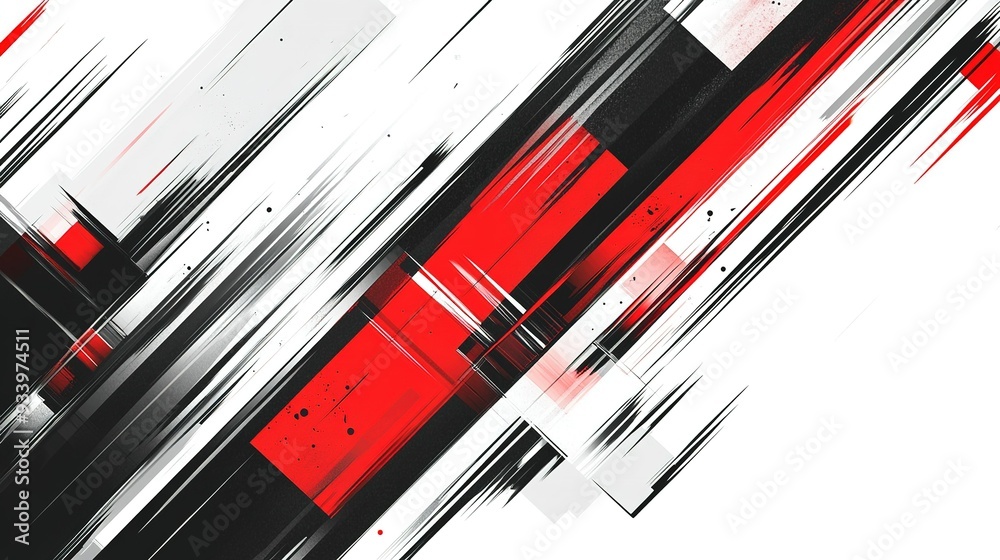 Abstract art composition featuring sharp lines and dynamic shapes in red, black, and white colors representing energy and motion in a modern artistic style Abstract art composition featuring sharp lines and dynamic shapes in red, black, and white colors representing energy and motion in a modern artistic style