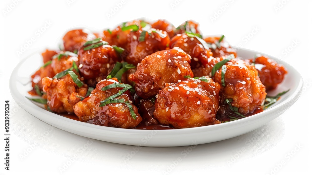 chicken manchurian flying with sauce on white background chicken manchurian flying with sauce on white background