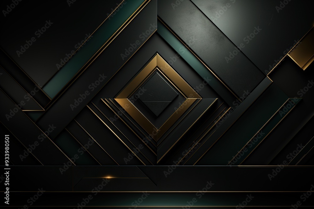 Obraz premium Abstract geometric black, gold and green pattern.
