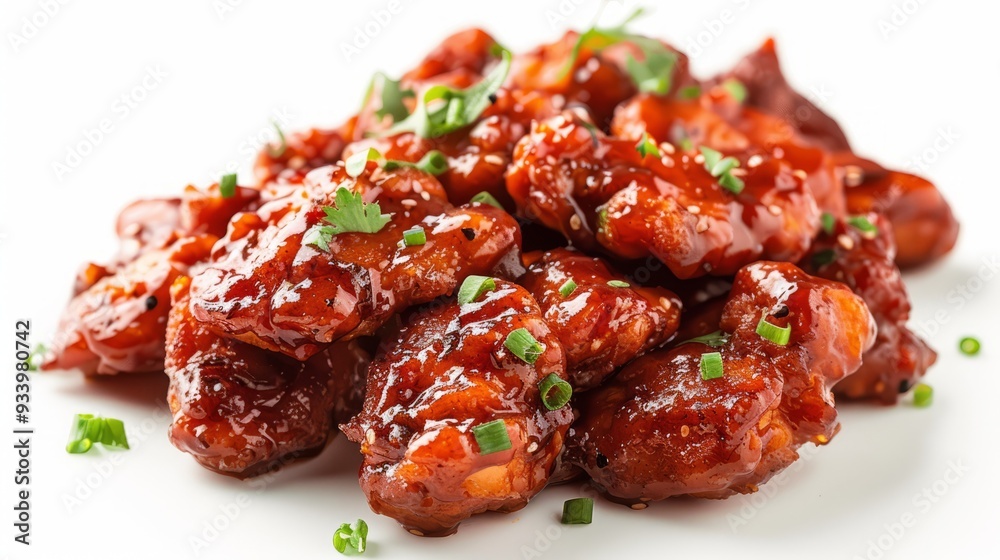 chicken manchurian flying with sauce on white background chicken manchurian flying with sauce on white background