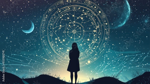 Silhouette of a Woman Gazing at a Celestial Sky