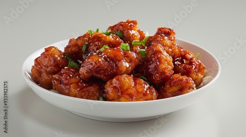 chicken manchurian flying with sauce on white background   