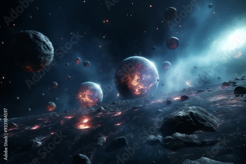 Obraz na płótnie Cosmic Landscape: Planets and Stars in a Surreal Galaxy w salonie