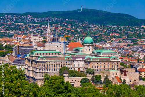 Aerial panoramic view of the Buda Castle Royal Palace, Budapest, Hungary