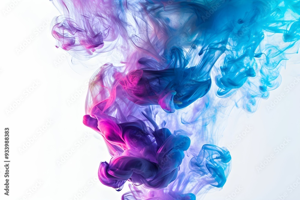 Fototapeta premium Color Mixing of Blue and purple Smoke Ink in Water. colorful explosions Abstract white background, Colorful smoke background, art, magic explosion