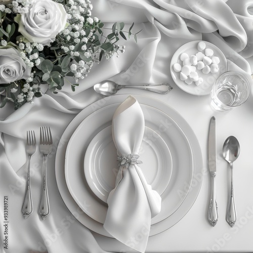 dinning tabel on plates with white background  