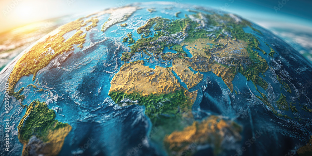 Fototapeta premium Lush green islands and deep blue oceans are interspersed with fluffy white clouds in this breathtaking view of earth from space. World tourism day