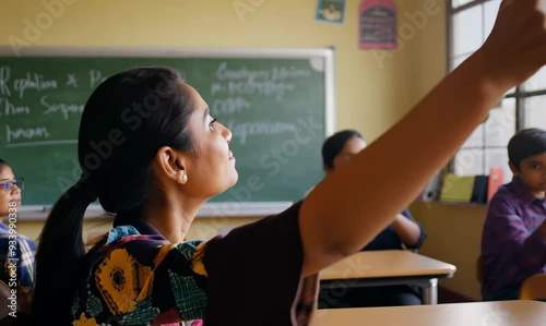 Curious Cuban Woman Engaging in Classroom Discussion