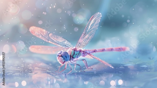 Delicate Dragonfly on a Blue Background.