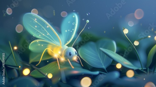 Magical glowing butterfly in a dreamy forest.