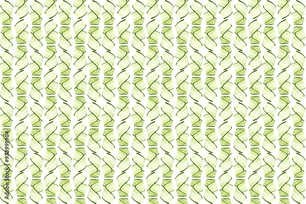 Obraz premium Thin cucumber slices on white background, pattern design