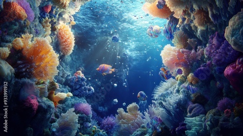 Underwater Scene with Vibrant Coral Reef and Fish