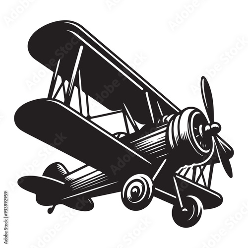 Vintage aeroplane illustration on white background, Old aircraft illustration. elements for logo, label, emblem, sign. illustration