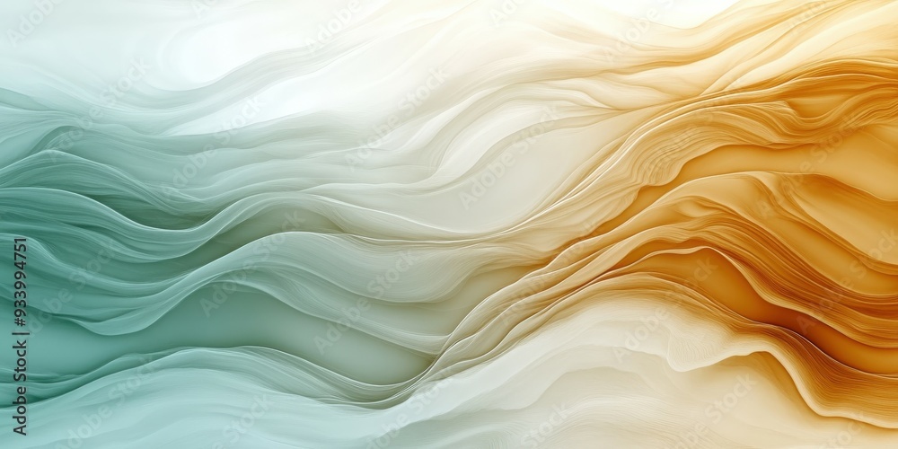 Abstract waves of aqua and gold flowing gently in soft light