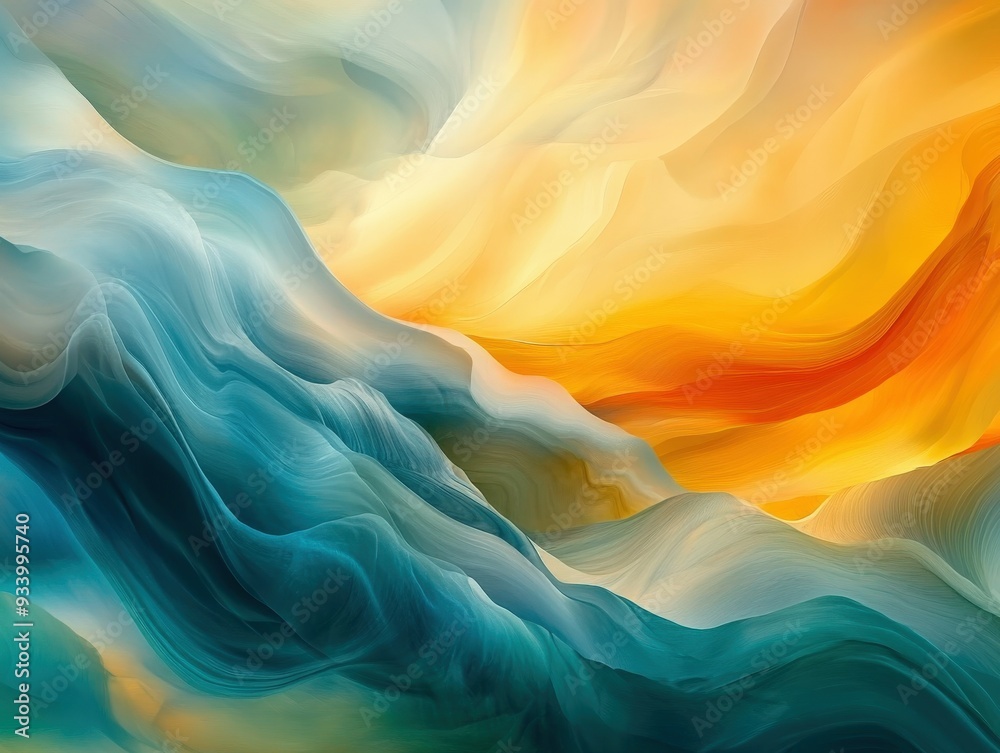 Obraz premium Abstract waves of blue and orange flowing together in harmony