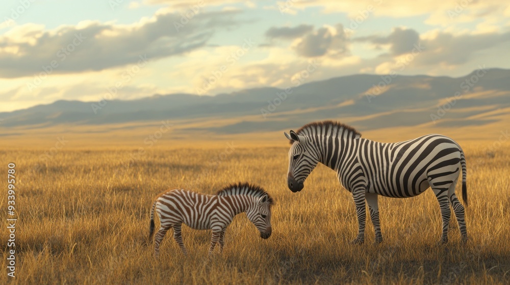 Naklejka premium Zebra Family in the African Savanna