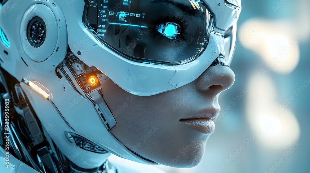 Fototapeta premium Cyborg Woman Futuristic AI Technology Portrait