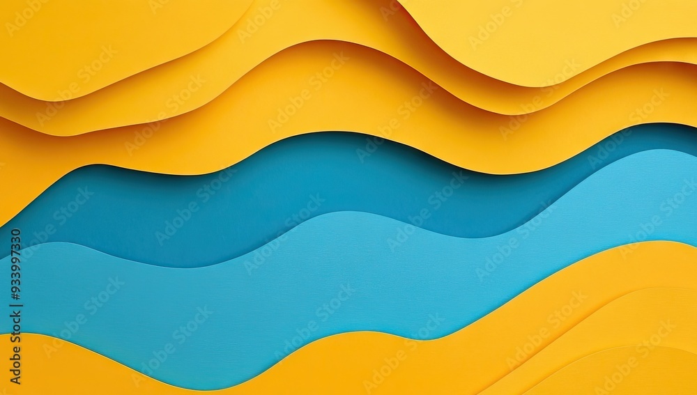 Minimalist Yellow and Blue Background with Paper-Cut Shapes. AI generated illustration Minimalist Yellow and Blue Background with Paper-Cut Shapes. AI generated illustration