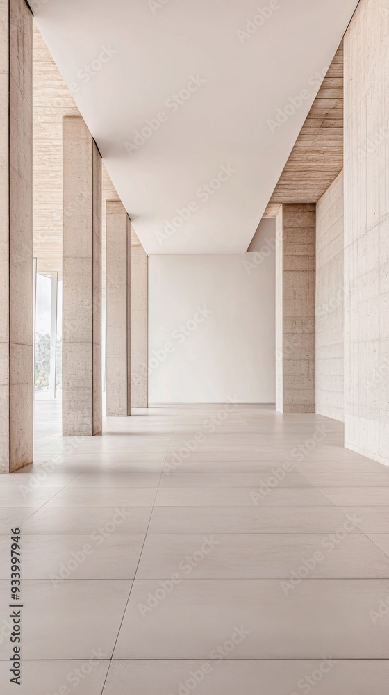 Obraz premium Minimalist empty room with large arches, neutral colors and natural lighting. Architectural concept image for luxury Real Estate.