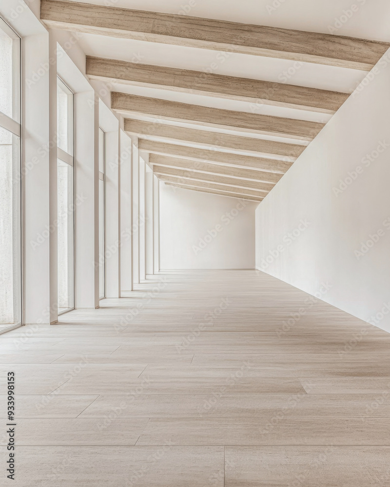 Fototapeta premium Minimalist empty room with large arches, neutral colors and natural lighting. Architectural concept image for luxury Real Estate.