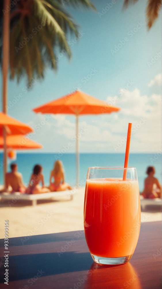 Refreshing cocktail in a glass on a wooden table in a beach club during sunset. Alcohol cocktails with ocean view, party nightlife at beachclub. Refreshing cocktail in a glass on a wooden table in a beach club during sunset. Alcohol cocktails with ocean view, party nightlife at beachclub.