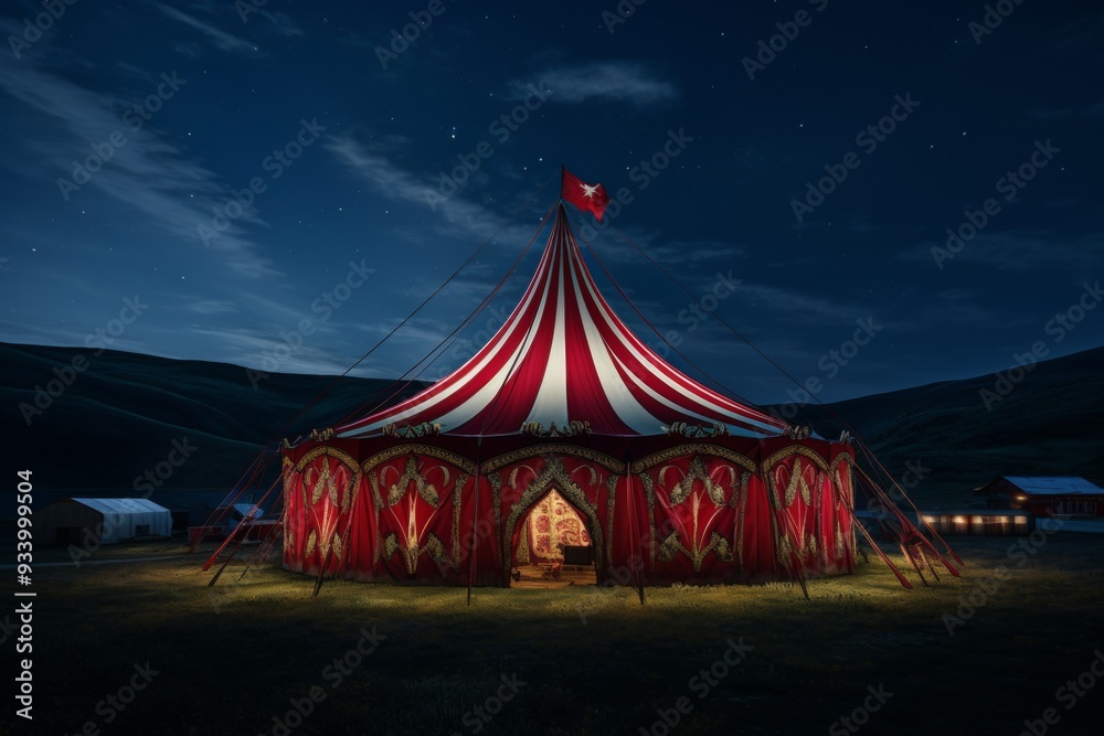 Red and White Striped Circus Tent Under a Starry Night Red and White Striped Circus Tent Under a Starry Night