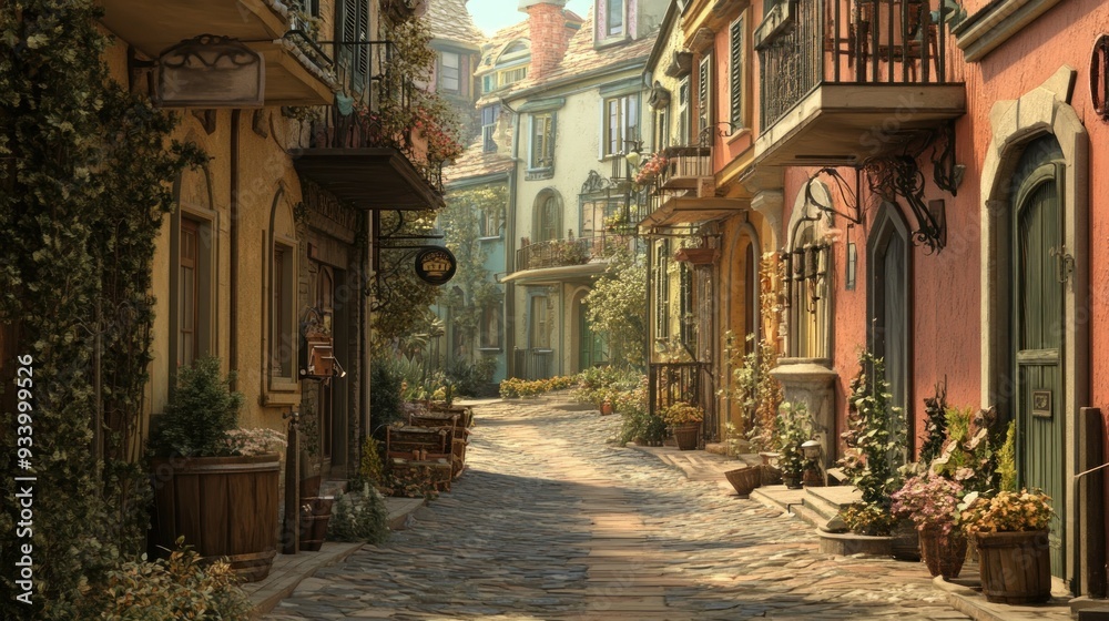 Cobblestone Street in a Quaint European Village Cobblestone Street in a Quaint European Village