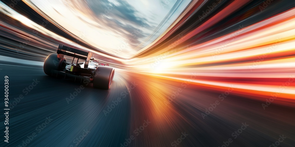 Fototapeta premium Speeding F2 Car with Red and Black Livery Captured In Motion Blur