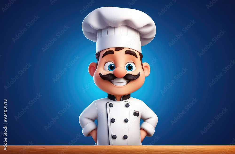 3d illustration of cute male chef cook smiling on blue backdrop. professional culinary concept 3d illustration of cute male chef cook smiling on blue backdrop. professional culinary concept