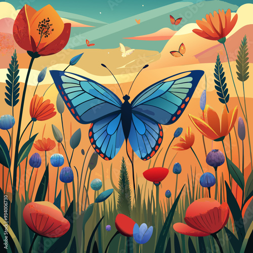 butterfly and flowers