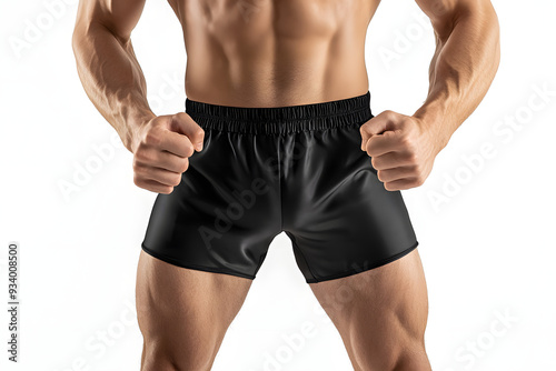 Mock-Up of Plain Black Boxer Shorts Worn by Athletic Man