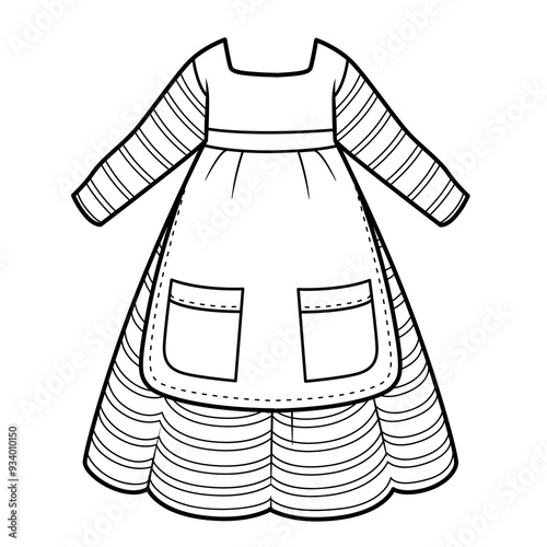 Long casual dress for a witch with an apron and large pockets